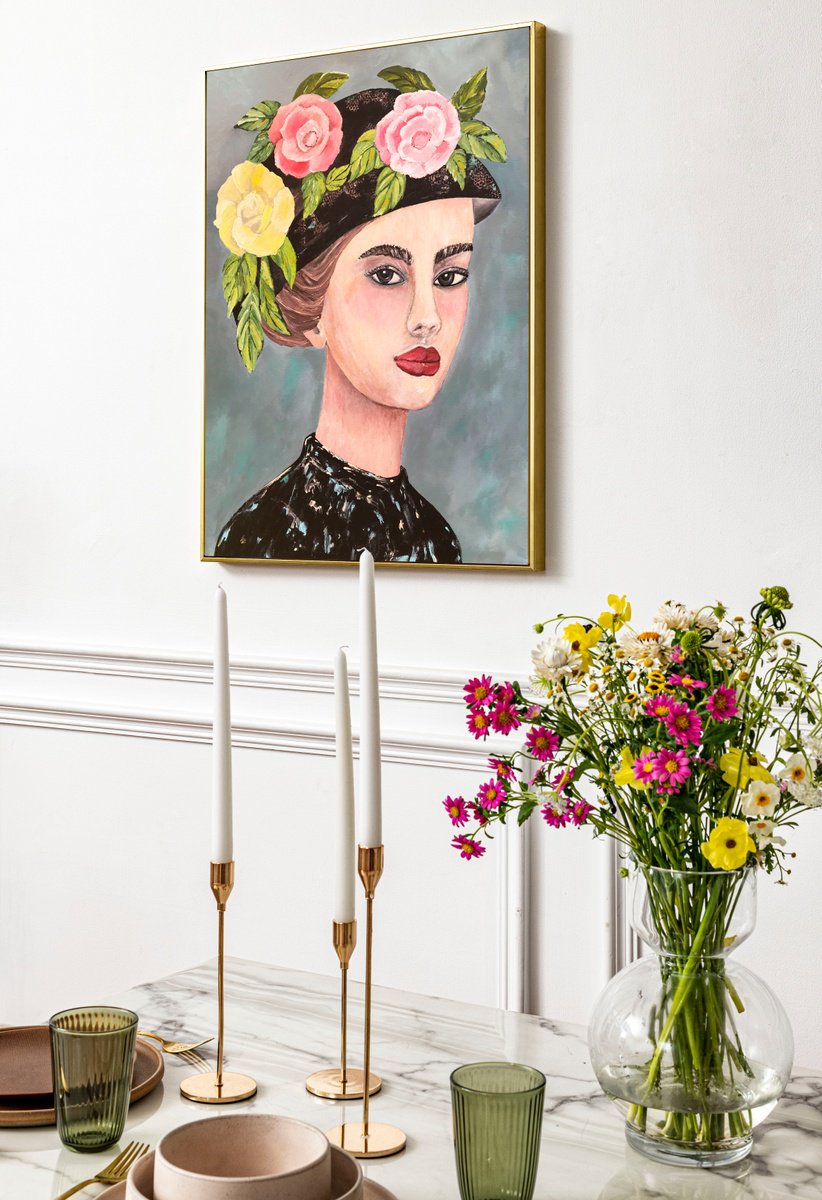 Impressionistic Portrait Acrylic Painting By Artemisia, 20 X 28, Miss Flora - Lilibeth, Original Artwork