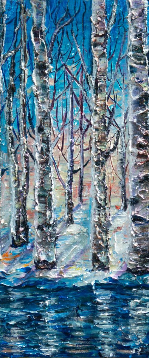 Winter Trees 11"X14"  palette knife by OLena Art by Lena Owens at OLena Art