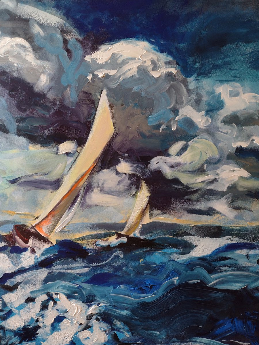 Expressive Landscape Acrylic Painting By Marina Del Pozo, 31 X 39", Winter Sea, Original Artwork