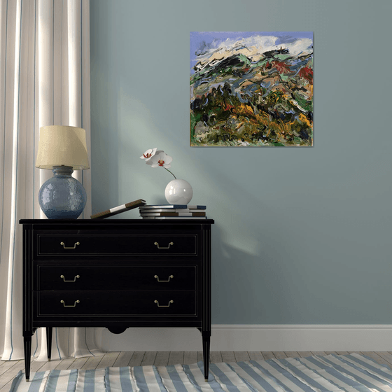 MOUNTAIN LANDSCAPE - landscape art, mountainscape, mountain, expressive  68x73