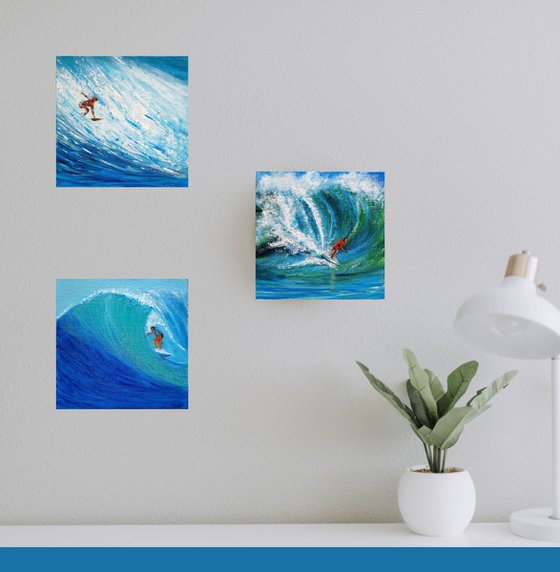 Set of three Surfing the Blue summer waves