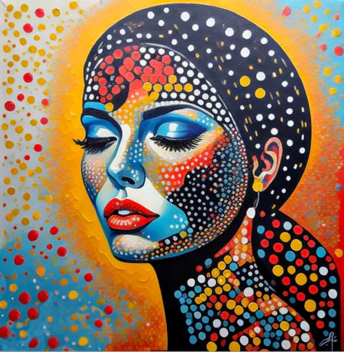 Expressive Portrait Acrylic Painting By Sanja Jancic, 36 X 36", Isabella 5, Original Artwork