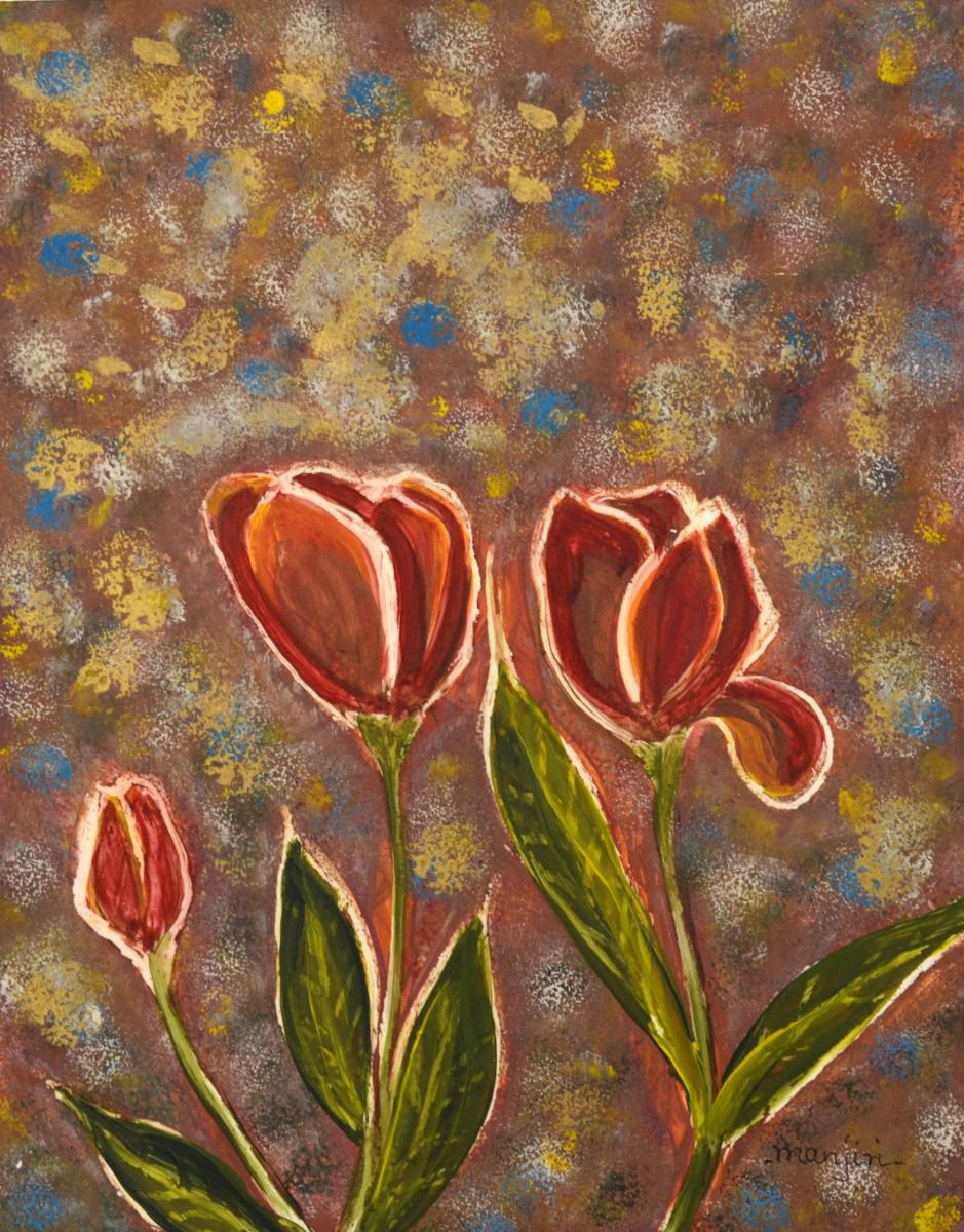 Hot Tulips abstract still life by Manjiri Kanvinde