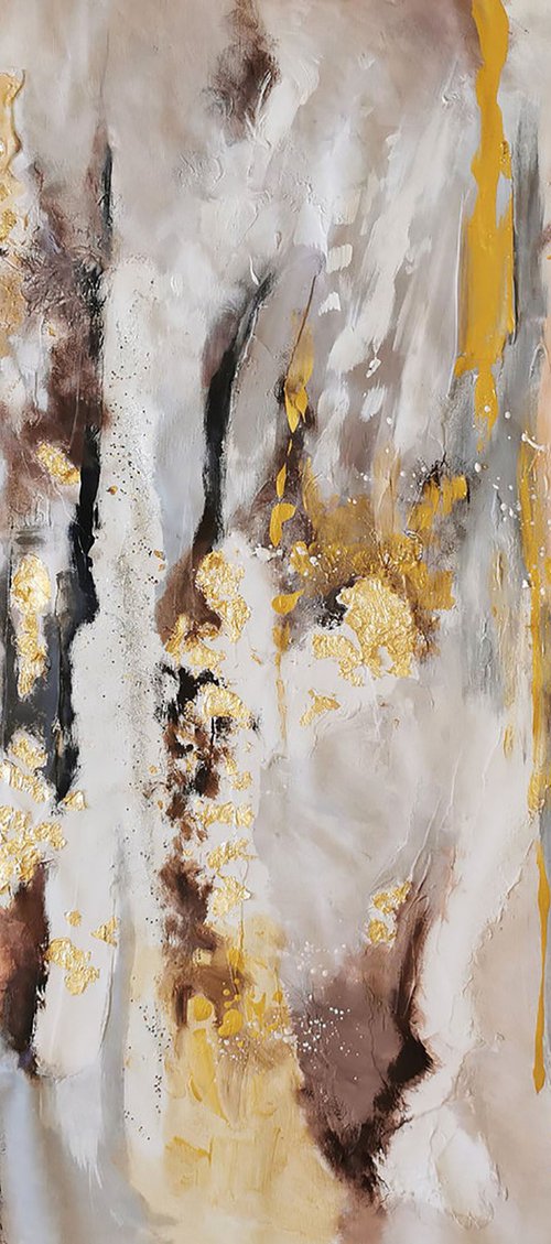 Golden Abstract Canvas art, Gold Leaf wall art by Annet Loginova
