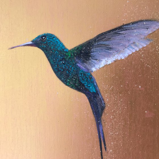 Emerald Hummingbirds ~ On Gold