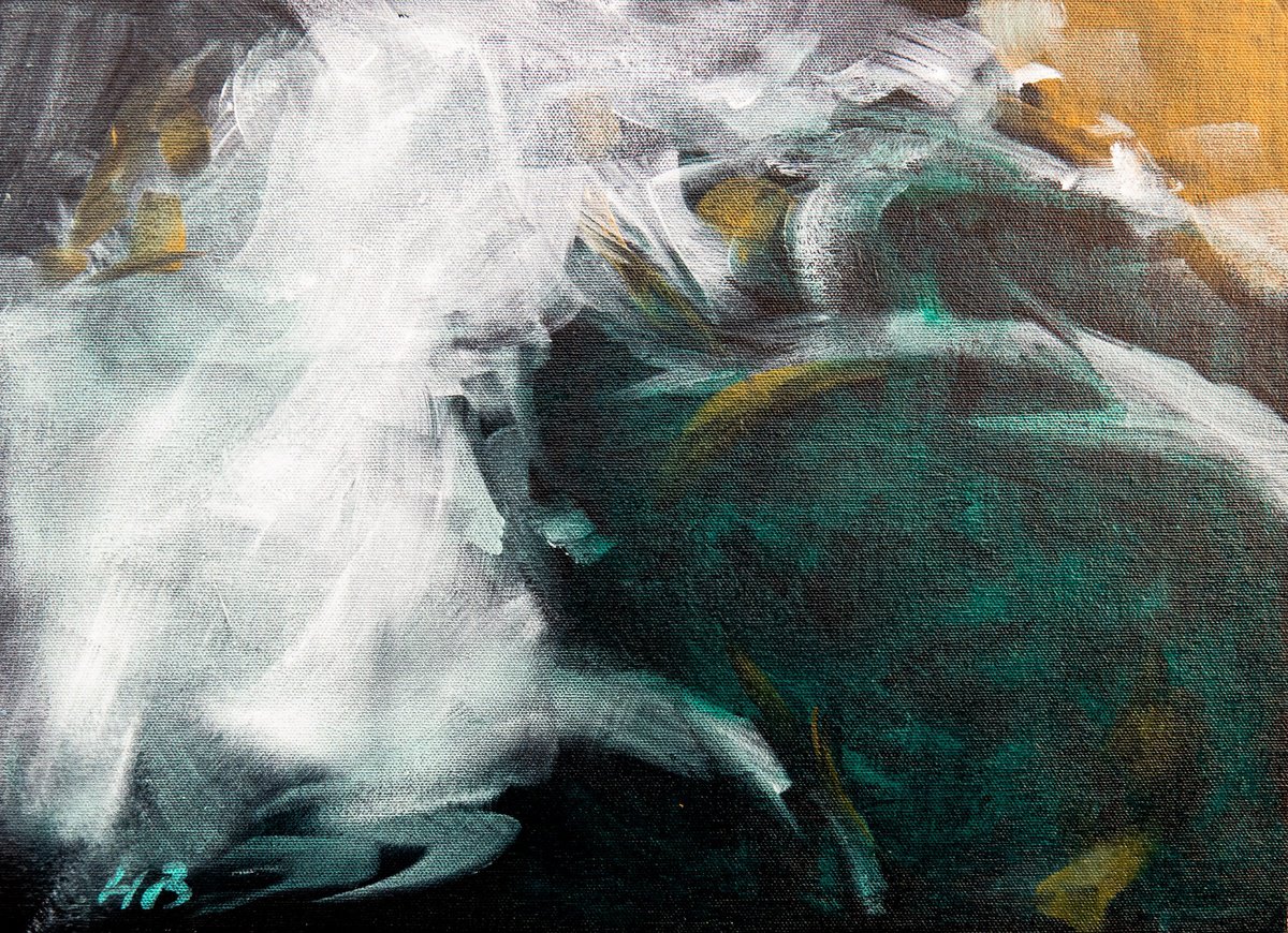 Impressionistic Landscape Oil Painting By Hal Bohner, 18 X 12, Outside Break, Original Artwork