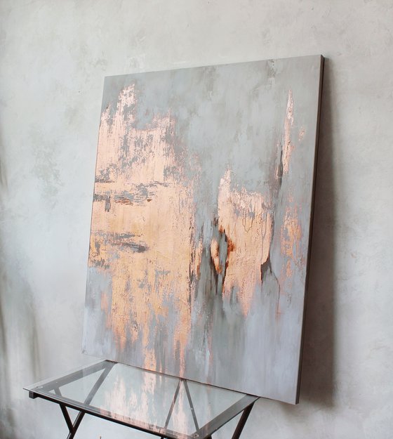 "Bronze Cascade" White copper abstract art