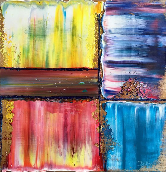 "Soulmates" - FREE USA SHIPPING - Original PMS Abstract Diptych Oil Paintings On Wood, Framed - 26" x 13"