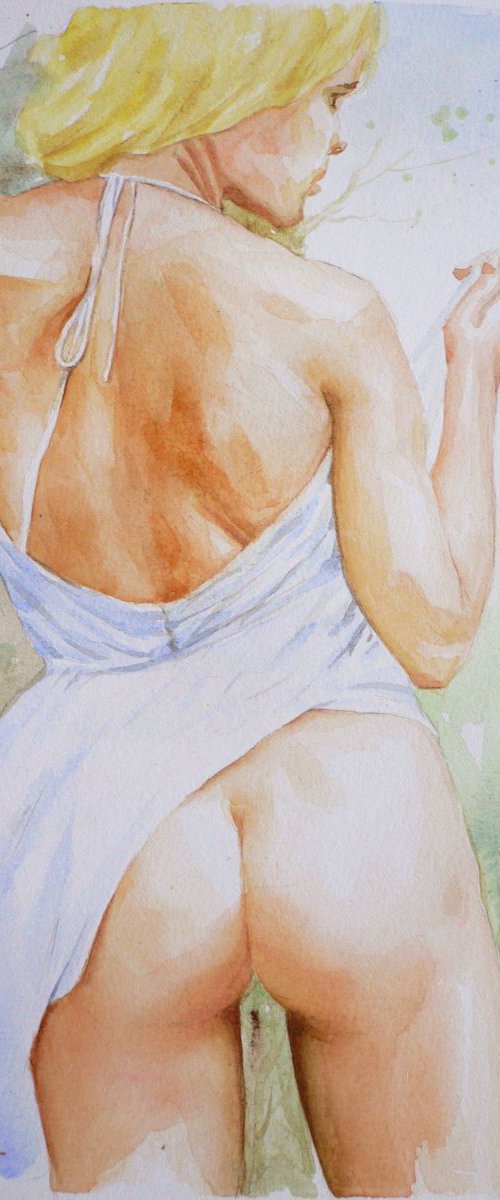 WATERCOLOUR PAINTING NUDE GIRL#16-6-27 by Hongtao Huang