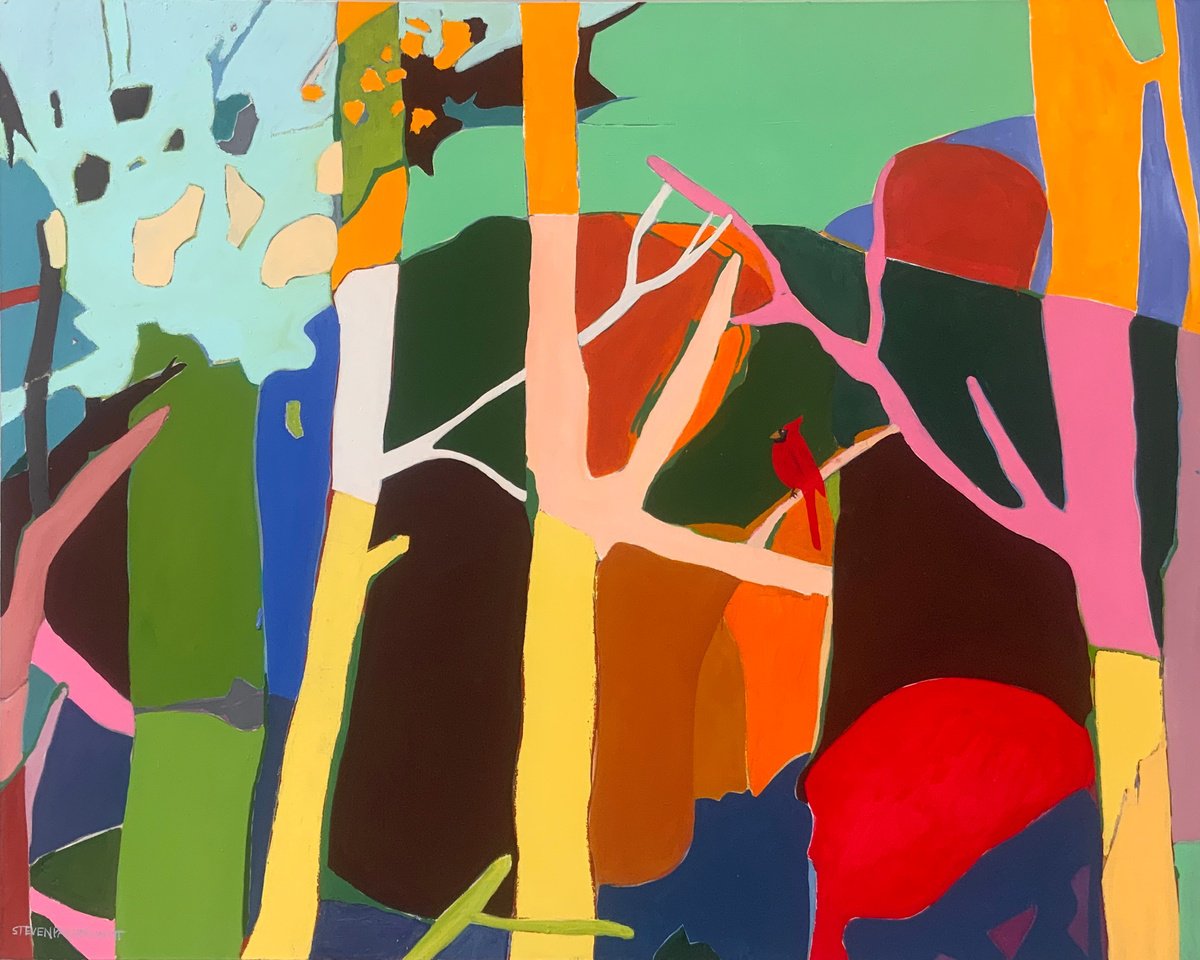 Mr. Cardinal Singing The Warm Weather Song By Steven Page Prewitt, 60 X 48, Artwork For Sale On Artfinder
