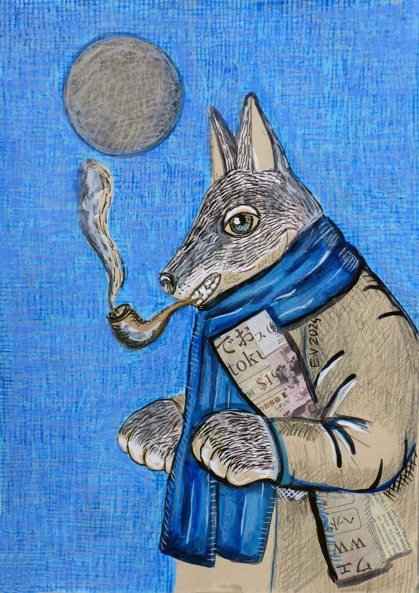 Surrealistic Animal Painting By Elizabeth Vlasova, 12 X 17, Night Walker, Original Artwork