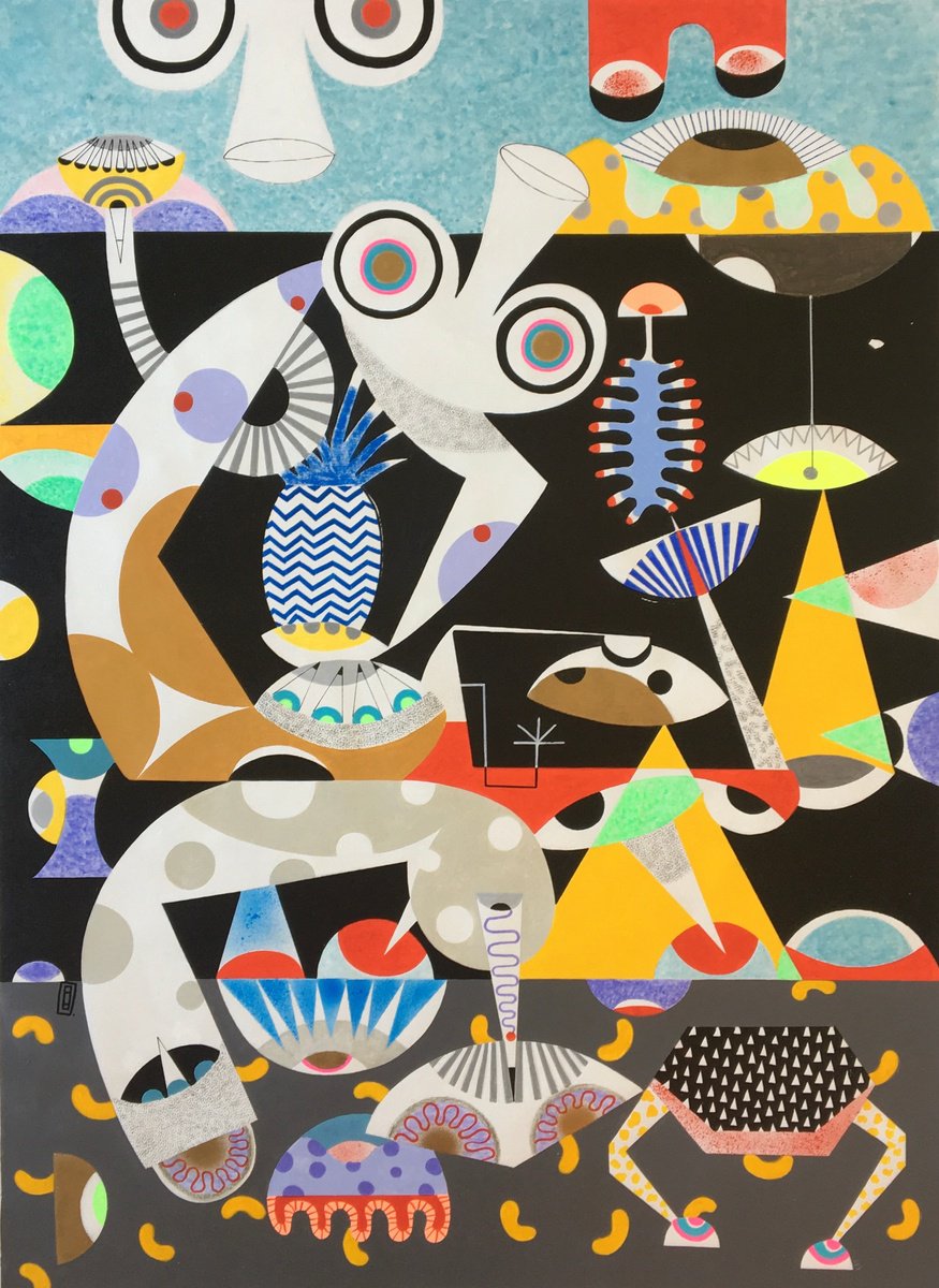 Expressive Abstract Acrylic Painting By Frantisek Florian, 31 X 43, Kampala Pineapple, Original Artwork