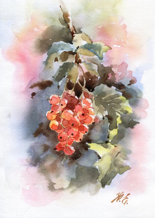 Red currant, Watercolor berries, Small art for kitchen by Yulia Evsyukova
