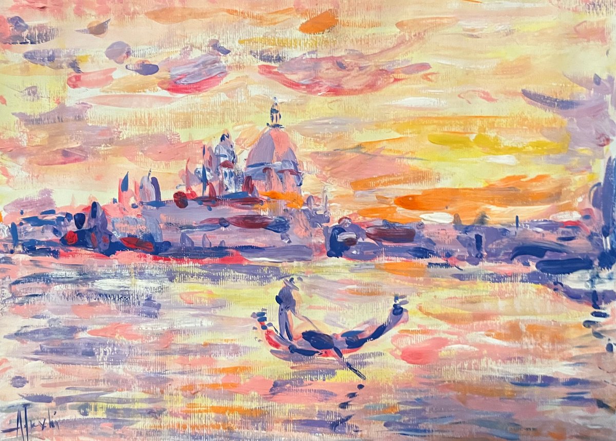 Impressionistic Painting , Venezia Venice Sunset 24X33. By Altin Furxhi, 13 X 9, Artwork For Sale On Artfinder