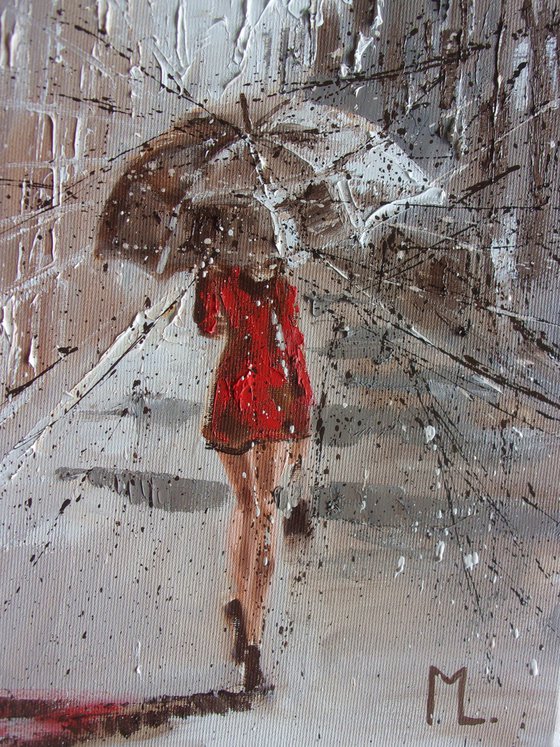 " END OF THE SUMMER "   street spring summer original painting CITY palette knife GIFT