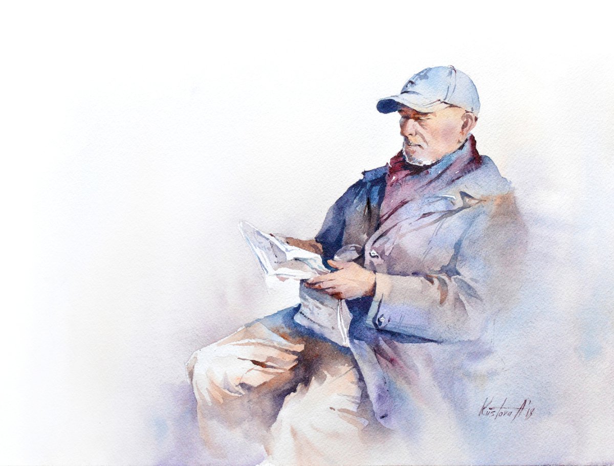 Man with newspaper by Anastasia Kustova