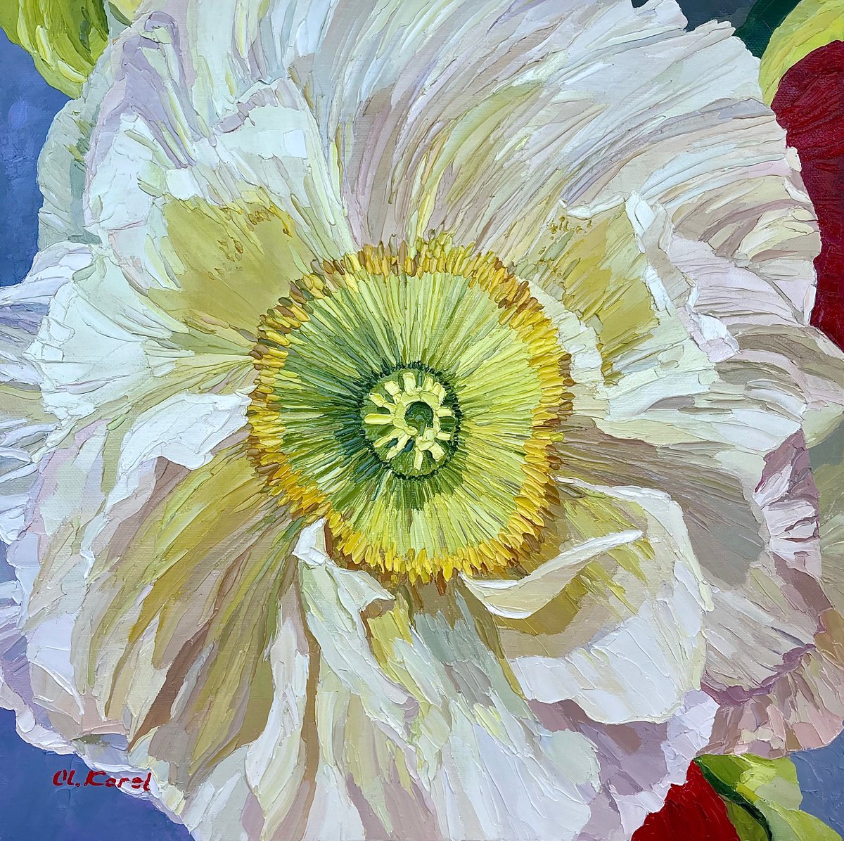 Photorealistic Botanical Oil Painting By Ulyana Korol, 16 X 16", Blonde, Original Artwork