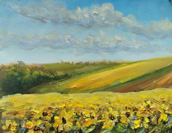 Sunflower Field painting, original oil painting, landscape painting