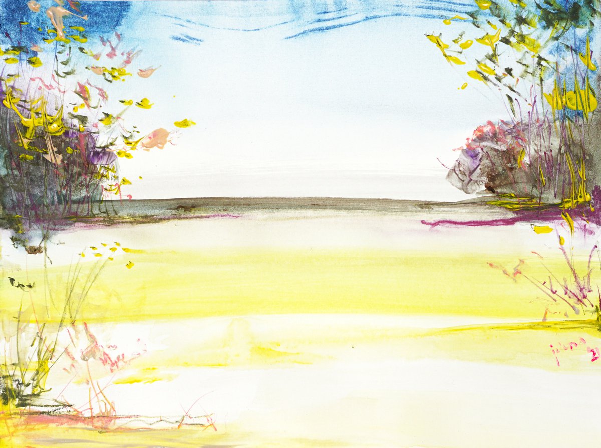 Expressive Abstract Watercolour By Jelena B, 12 X 9, Summer Landscape 21-6, Original Artwork