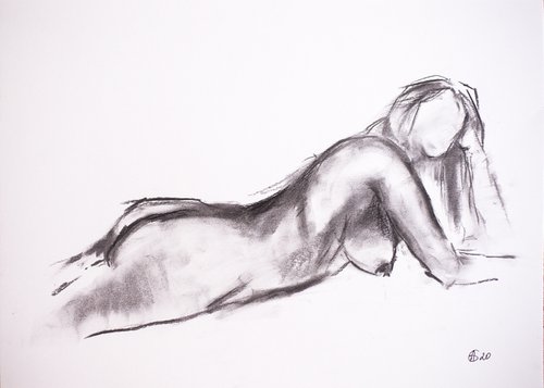 Nude in charcoal. 31. Black and white minimalistic female girl beauty body positive by Sasha Romm