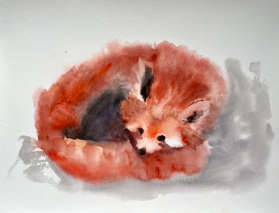 Red Panda Painting, Bear Original Watercolor Artwork, Nursery Decor