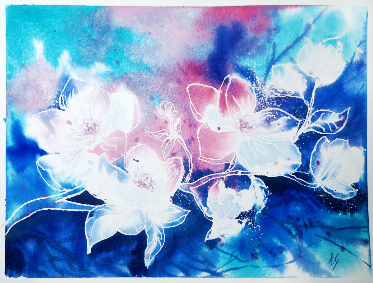 Impressionistic Botanical Watercolour By Aneta Gajos, 13 X 9, Magnolia Transparency, Original Artwork