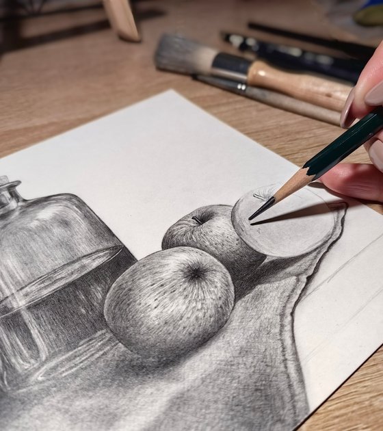 Apples and Glass Bottle