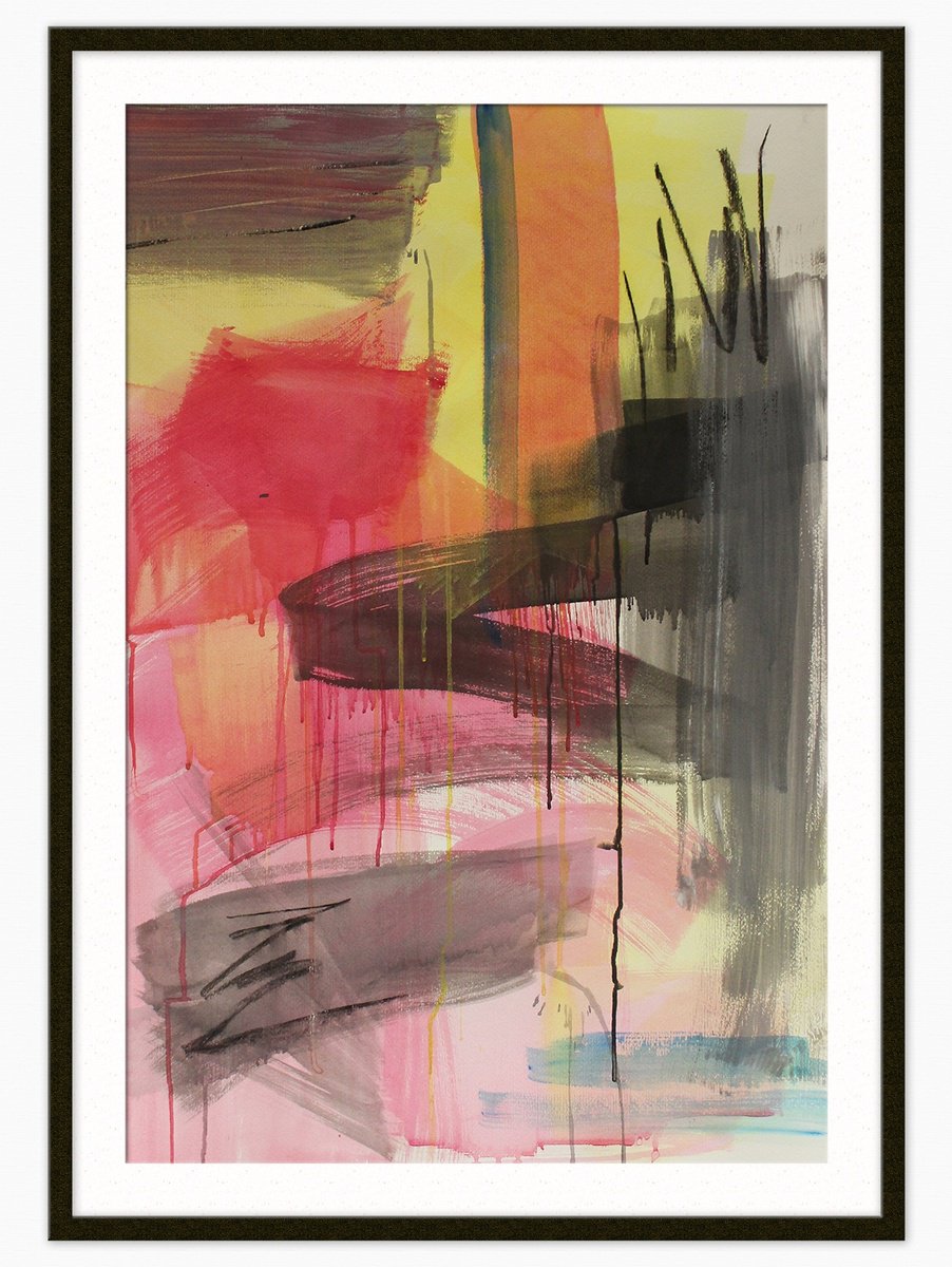 Abstract Painting By T Kyomu, 28 X 39", Cyberpunk Rain Ii, Original Artwork