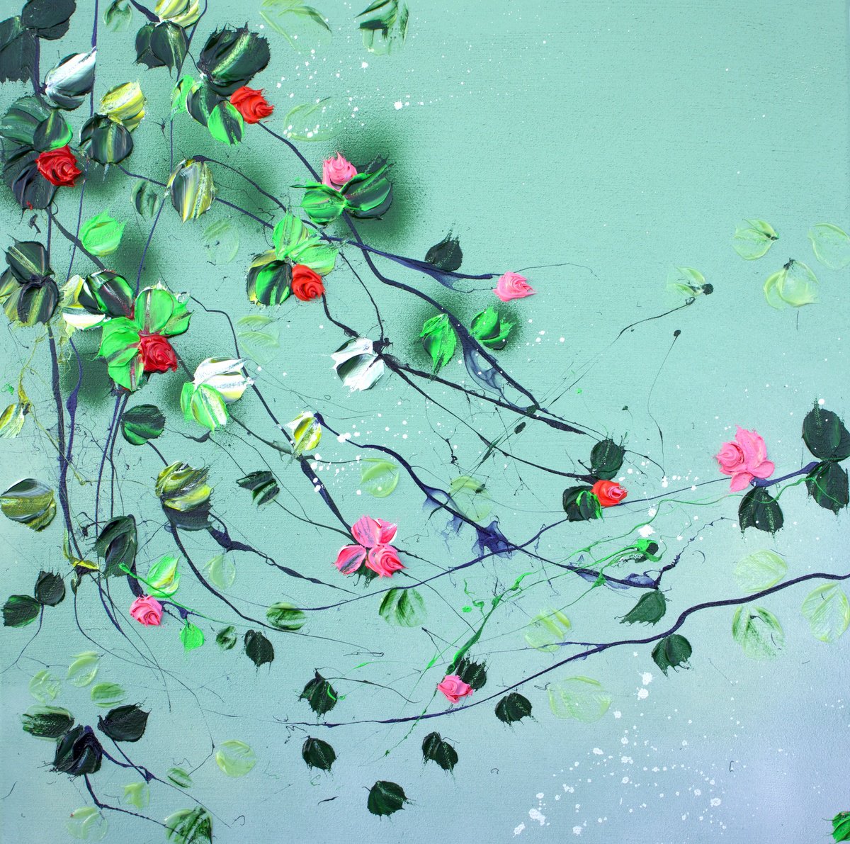 Green Romance II floral textured painting by Anastassia Skopp
