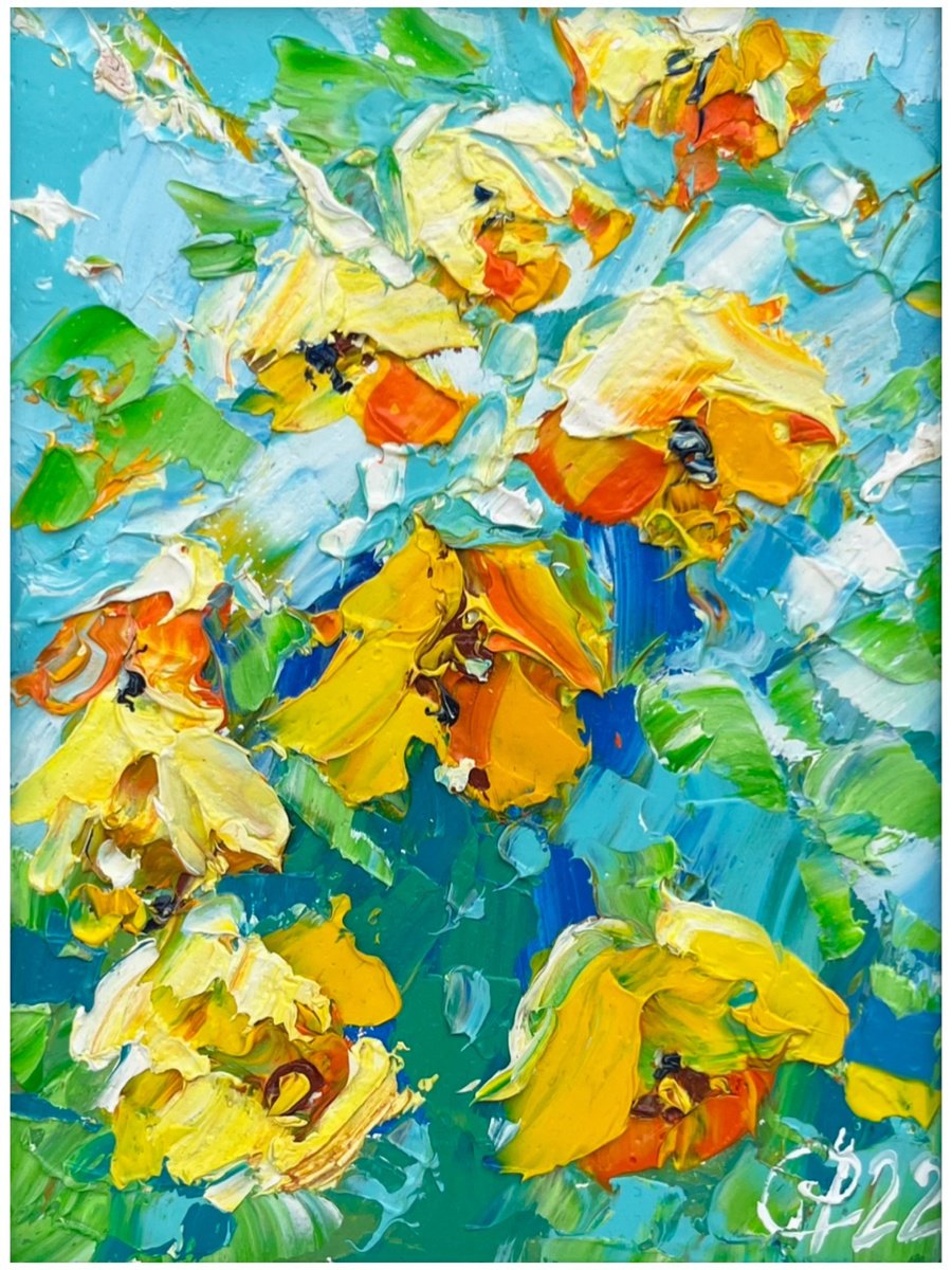 Abstract Botanical Oil Painting By Svitlana Andriichenko, 7 X 9", Summer Aura, Original Artwork