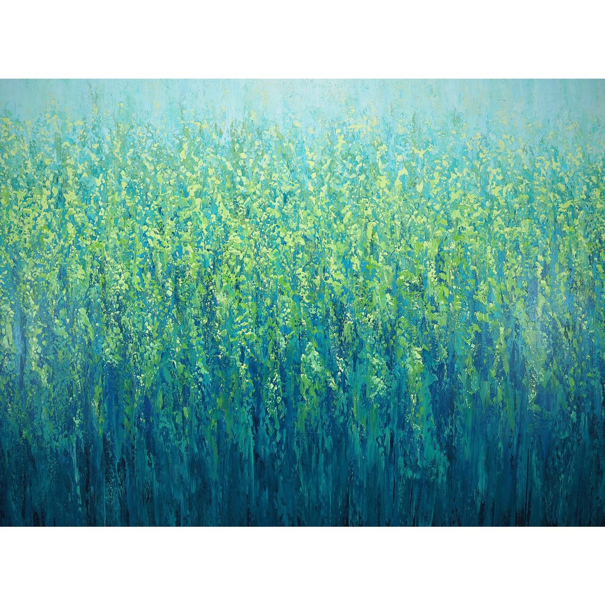 Expressive Abstract Acrylic Painting By Suzanne Vaughan, 54 X 40", Cascading Soft Blues, Original Artwork