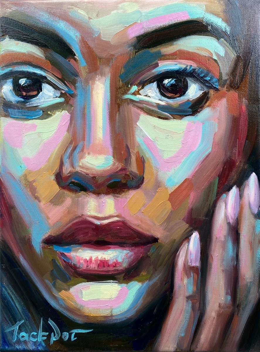 Oil portrait face woman painting canvas art Original wall art by Evgeny JackPot by Evgeny Potapkin