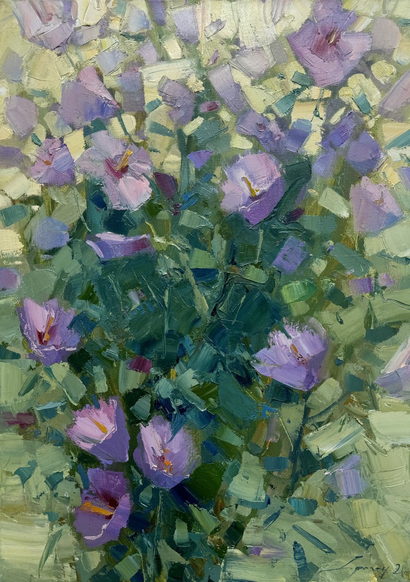 Expressive Botanical Oil Painting By Ivan Dragan, 20 X 28, Mallows, Original Artwork