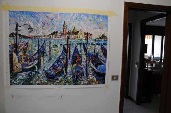 Le gondole olio su tela 103x140cm