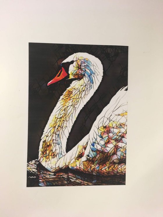 'Swim, Swan, Swim' - a Crushed glass painting