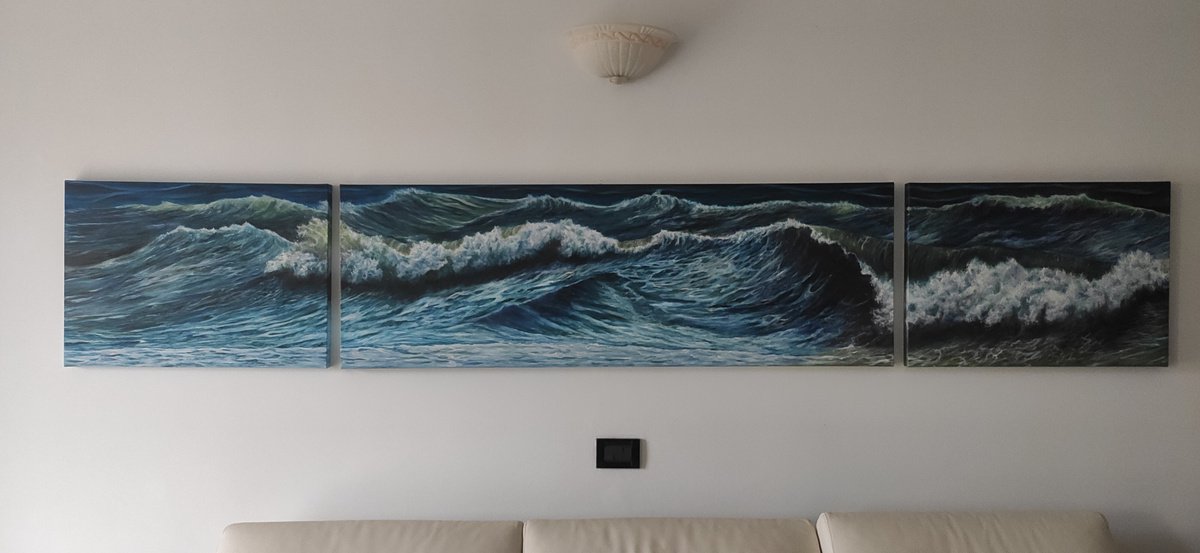 Impaziente vivacito? - stunning wave triptych painting by Gianluca Cremonesi