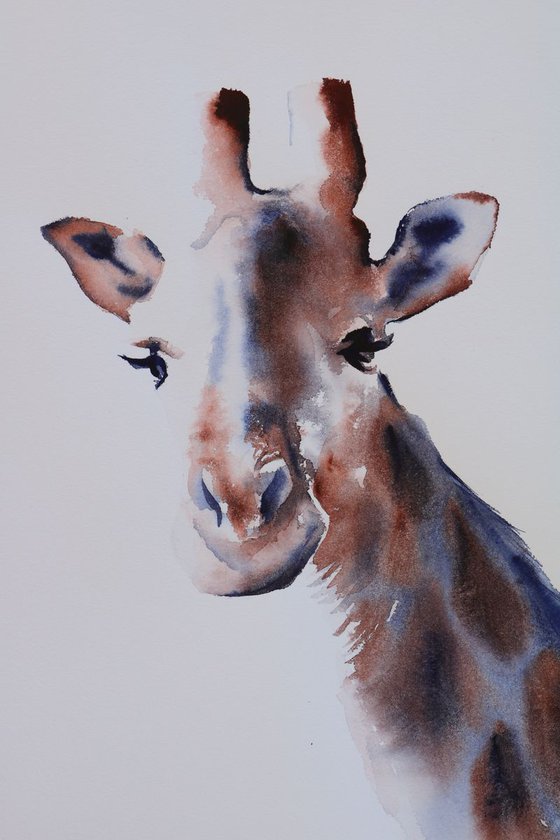 Giraffe watercolour large - "Are You Looking at Me"