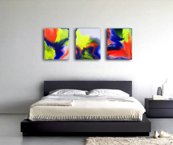 "Electric Kool Aid" - FREE WORLDWIDE SHIPPING - Original Triptych, Abstract PMS Acrylic Paintings Series - 48" x 20"