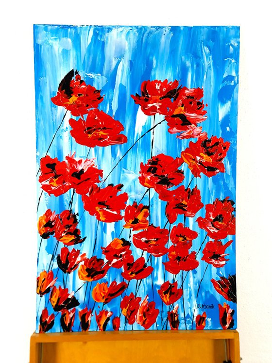 Poppies On Blue