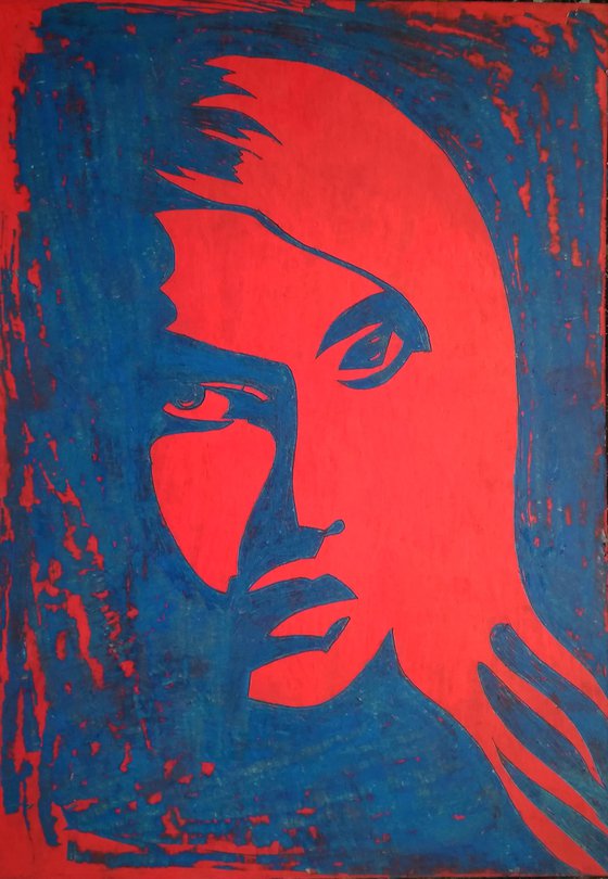 Red blue woman portrait