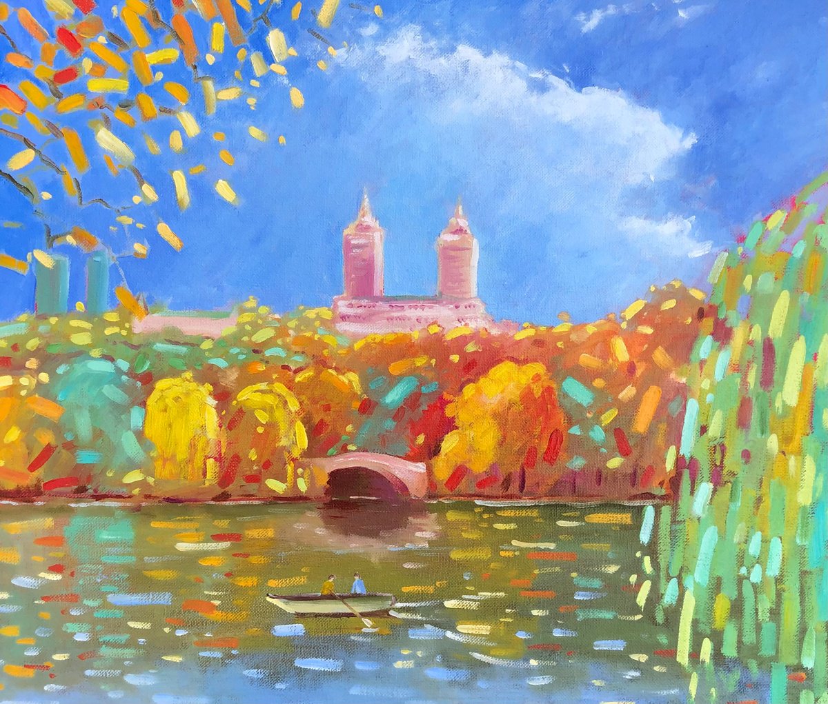 Impressionistic Landscape Oil Painting By Volodymyr Smoliak, 17 X 15", New York. Fall, Original Artwork