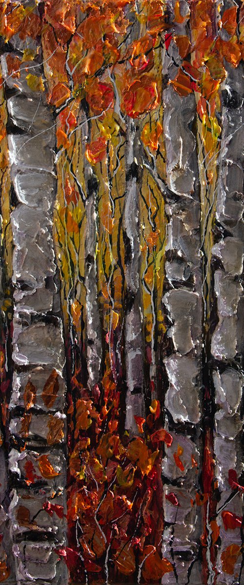 The Golden Birch-Trees - Original Painting  (palette knife) by Lena Owens at OLena Art