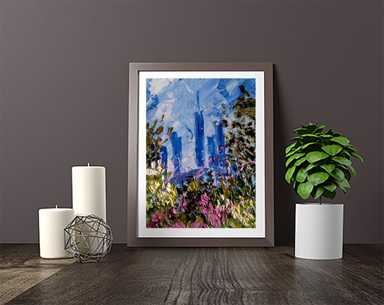 New York Painting Cityscape Original Art NYC Central Park Artwork Small Oil Impasto Home Wall Art 6 by 8" by Halyna Kirichenko