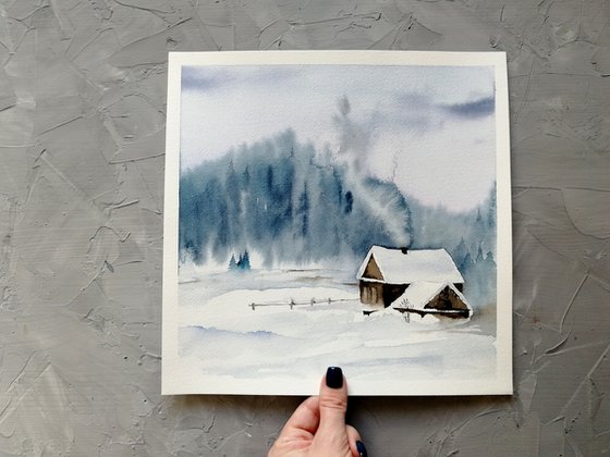 Winter farmhouse painting.