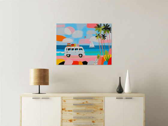 Retro Camper Van Beach