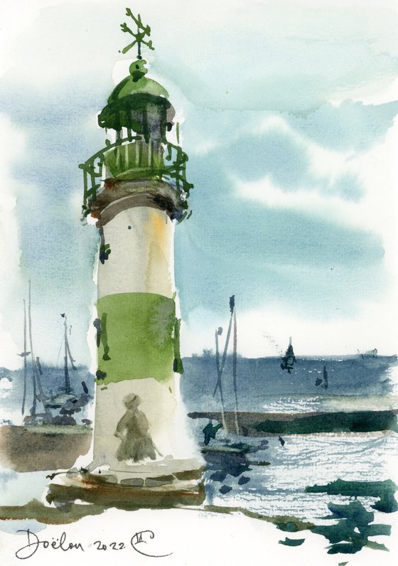 Green lighthouse. Brittany, France