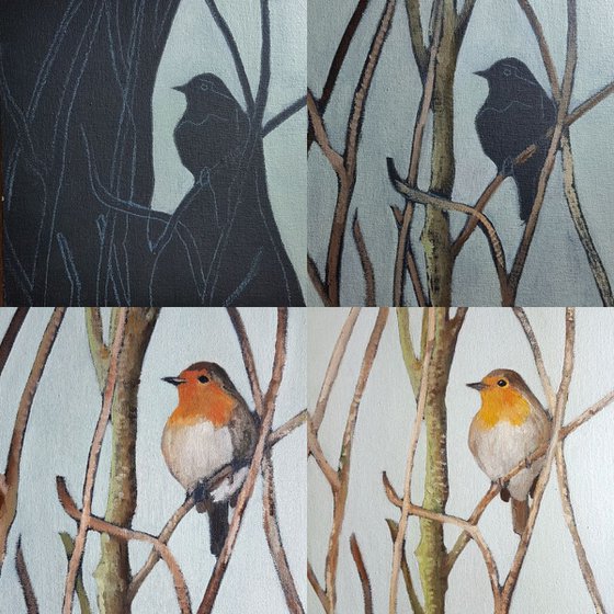 Robin Oil Painting, Bird Artwork, Animal Art Framed