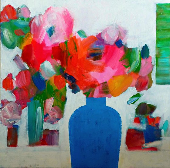 Summer Flowers in a Blue Vase