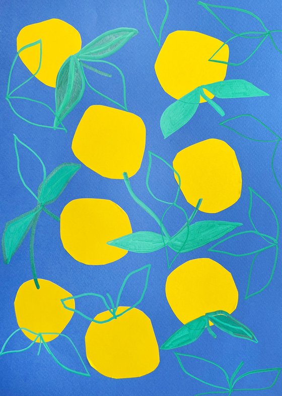 Yellow lemons on blue