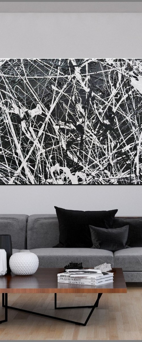 Brain Scatter 240cm x 120cm Black White Abstract Art by Franko